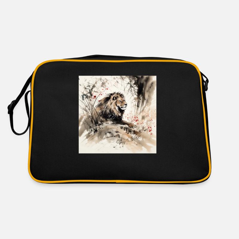 Aquarell-Illustration eines Löwen im Dschungel Retro Tasche