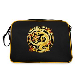 Chinesischer Drache - Retro Tasche - Schwarz/Gold - Hinten