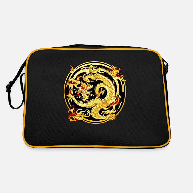 Chinesischer Drache - Retro Tasche - Schwarz/Gold