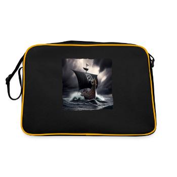 Viking ship in a storm with black sails - Retro Bag - black/gold - Back