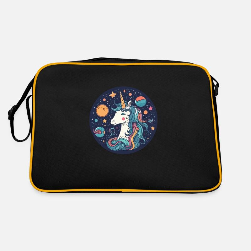 Kosmisches Einhorn - Retro Tasche - Schwarz/Gold