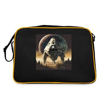 Futuristic space ship landing in forest - Retro Bag - black/gold - Back