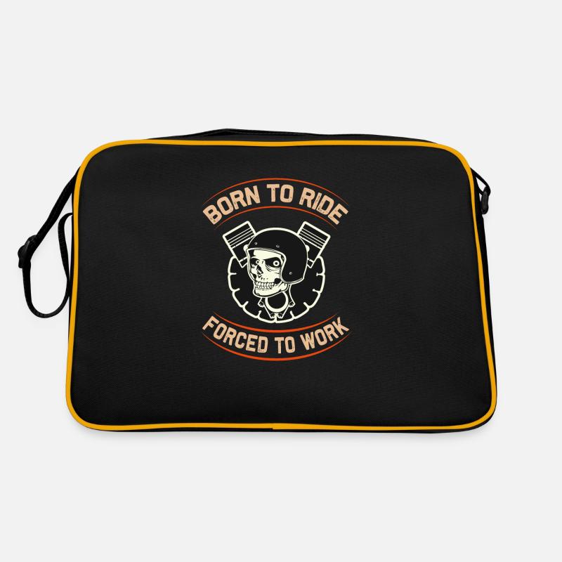 Born To Ride Skull Motorcycle Design - Sac Retro - noir/or