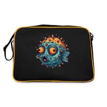 Funny puffer fish with spines that squints humor - Retro Bag - black/gold - Back