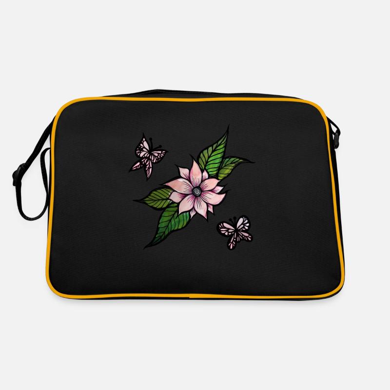 Blumen und Schmetterlinge Retro Tasche