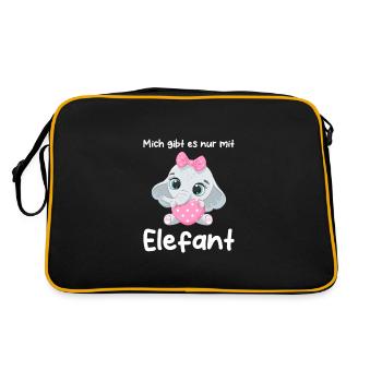 Mich gibt es nur mit Elefant - Retro Tasche - Schwarz/Gold - Hinten