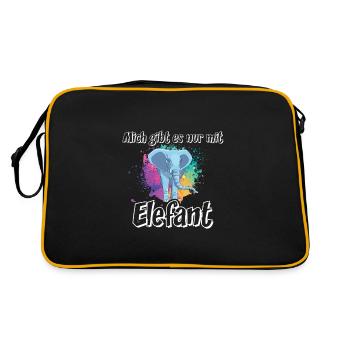 Mich gibt es nur mit Elefant - Retro Tasche - Schwarz/Gold - Hinten