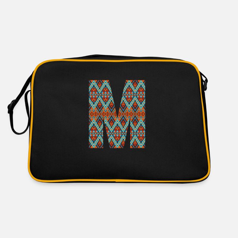 Buchstabe M- Boho-Design, buntes Monogramm Retro Tasche