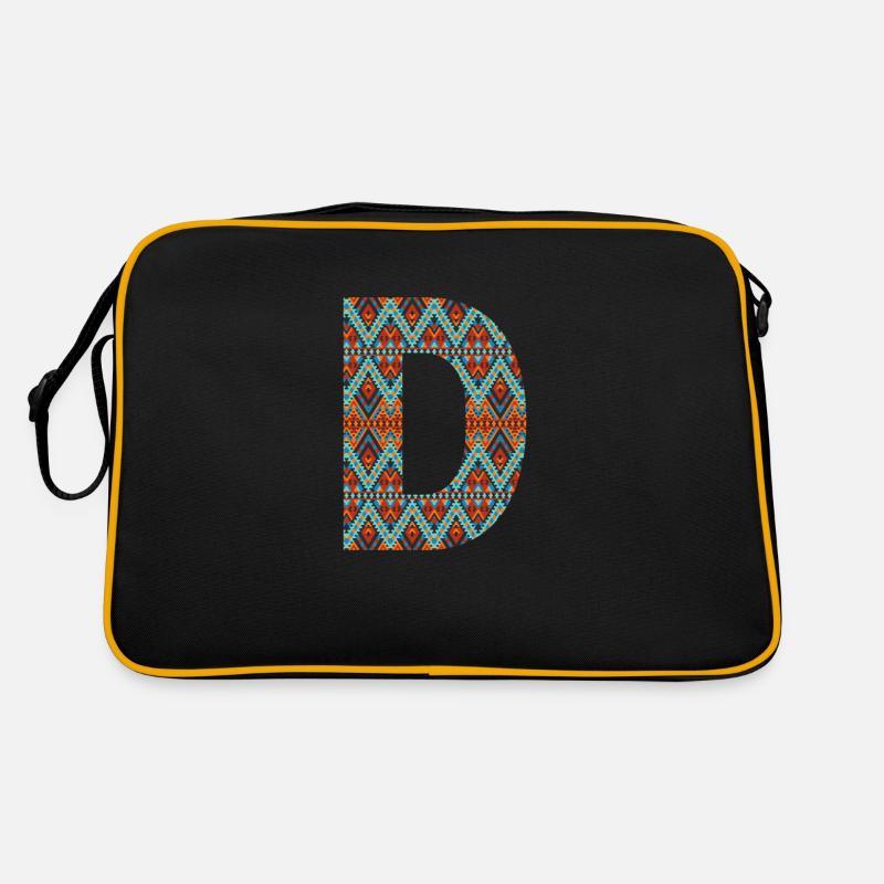 Lettre D- design boho, monogramme coloré Sac Retro