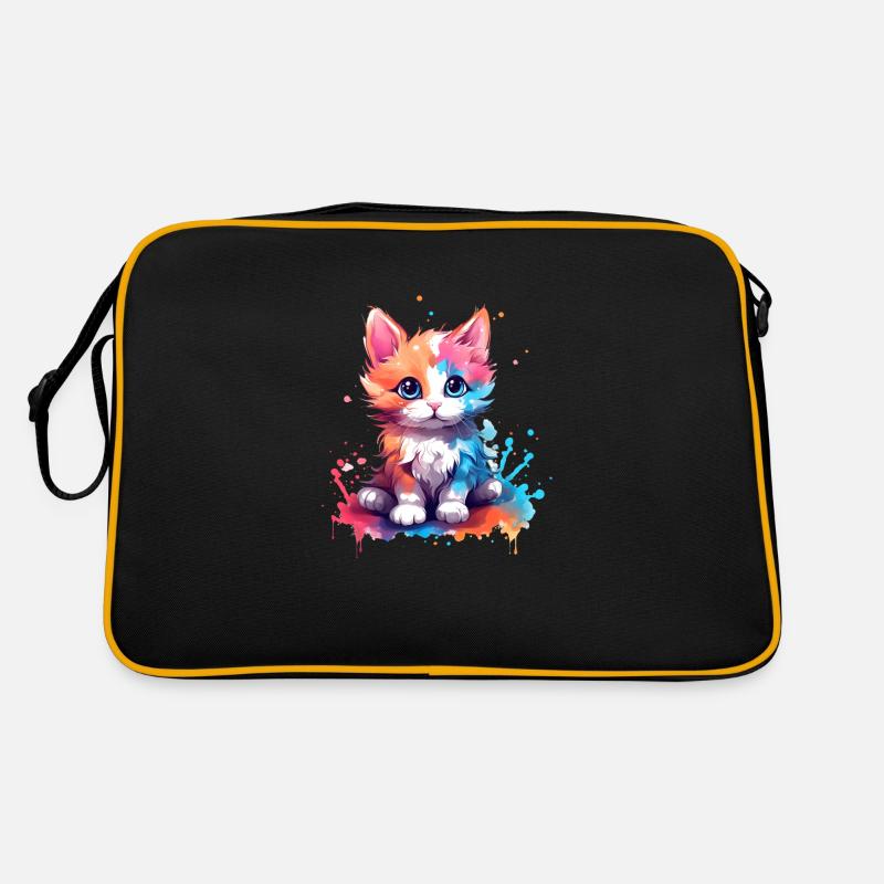 Mignon petit chat coloré avec éclaboussures de couleur Sac Retro