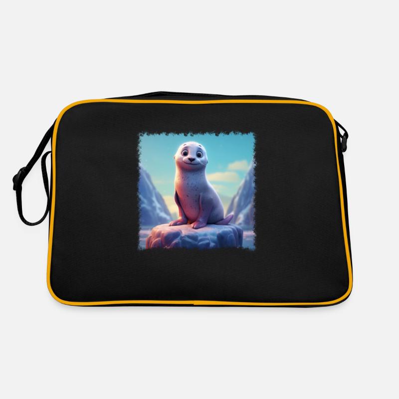 Glückliche Robbe - Retro Tasche - Schwarz/Gold