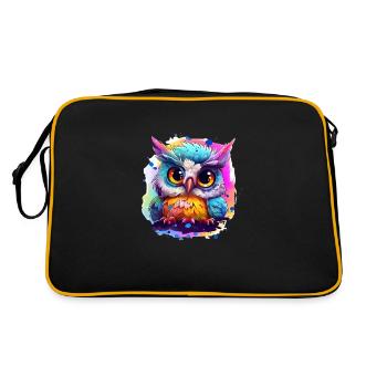 Niedliche Wachsame Eule | Nachtschwärmer Eule - Retro Tasche - Schwarz/Gold - Hinten