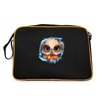Niedliche Wachsame Eule | Nachtschwärmer Eule - Retro Tasche - Schwarz/Gold - Hinten