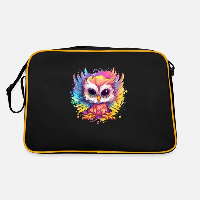 Niedliche Wachsame Eule | Nachtschwärmer Eule - Retro Tasche - Schwarz/Gold