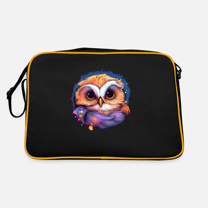 Niedliche Wachsame Eule | Nachtschwärmer Eule - Retro Tasche - Schwarz/Gold
