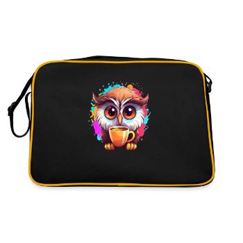 Niedliche Wachsame Eule | Nachtschwärmer Eule - Retro Tasche - Schwarz/Gold - Hinten