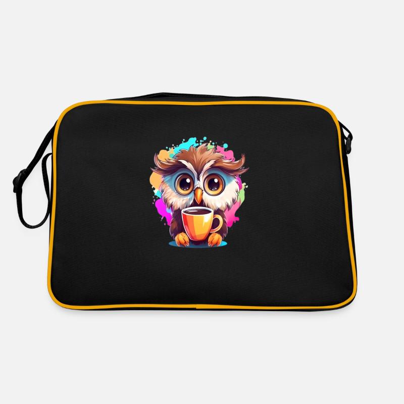 Niedliche Wachsame Eule | Nachtschwärmer Eule - Retro Tasche - Schwarz/Gold