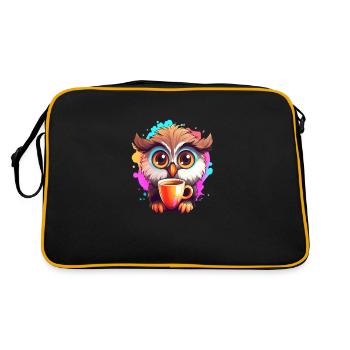 Niedliche Wachsame Eule | Nachtschwärmer Eule - Retro Tasche - Schwarz/Gold - Hinten