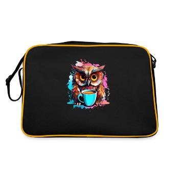 Niedliche Wachsame Eule | Nachtschwärmer Eule - Retro Tasche - Schwarz/Gold - Hinten