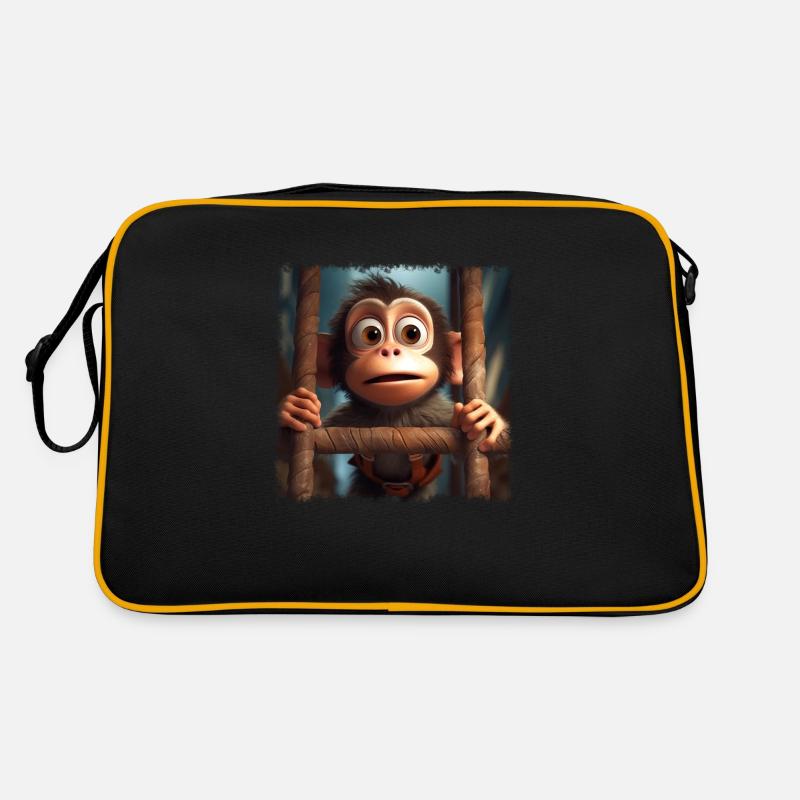 Süßer Affe - Retro Tasche - Schwarz/Gold