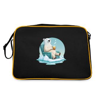 Entspannter Eisbär mit einem Kaffee - Retro Tasche - Schwarz/Gold - Hinten