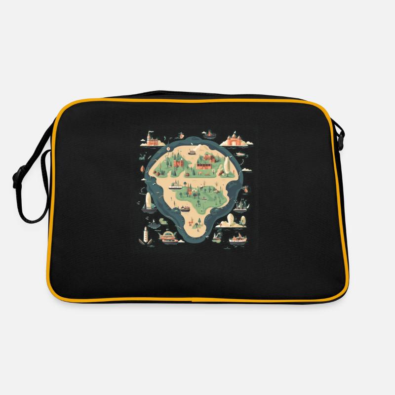 Karte einer Insel - Retro Tasche - Schwarz/Gold