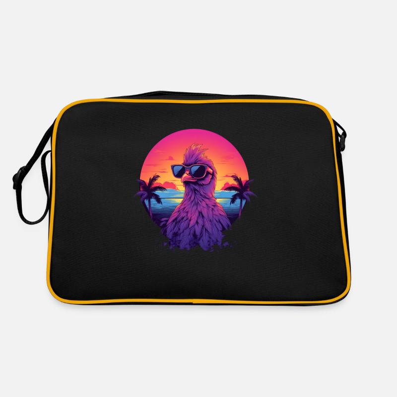 Synthwave Chicken Sunset Retro Tasche