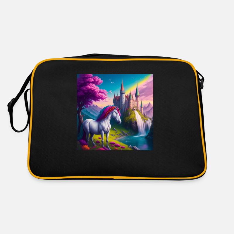 Magisches Einhorn im Wunderland - Retro Tasche - Schwarz/Gold