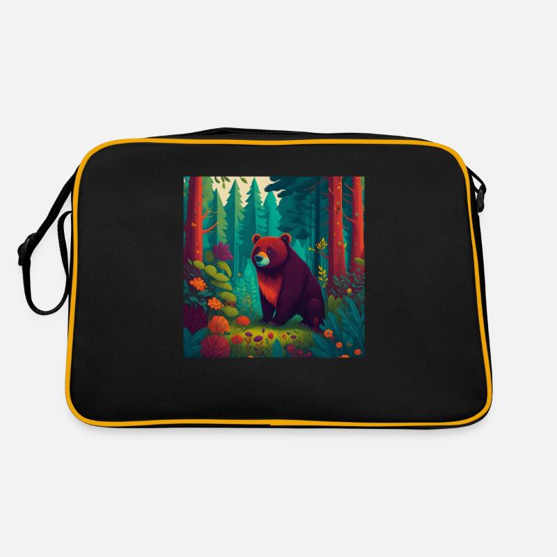 Ours dans la forêt - Sac Retro - noir/or
