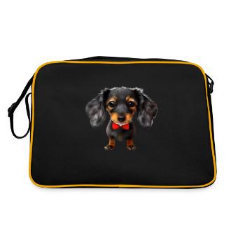Dachshund Dogs with Bow Tie Dog Dachshund Puppy - Retro Bag - black/gold - Back