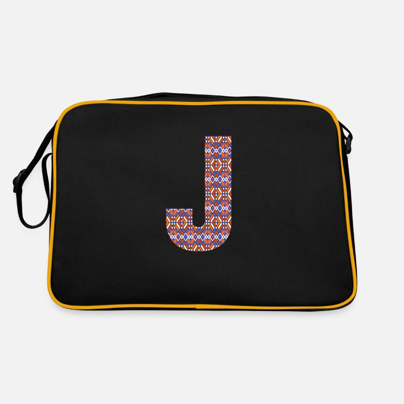 Monogramm Buchstabe J - geometrisches Muster - Retro Tasche - Schwarz/Gold
