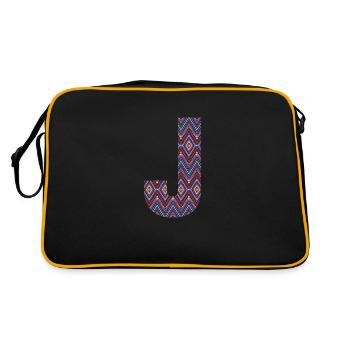 Monogramm Buchstabe J - Boho buntes Design - Retro Tasche - Schwarz/Gold - Hinten