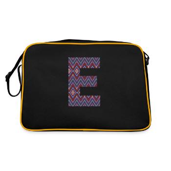 Monogramm Buchstabe E- boho buntes Design - Retro Tasche - Schwarz/Gold - Hinten