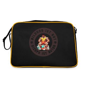 Bildung ist gut, Bizeps ist guter Fitness Humor - Retro Tasche - Schwarz/Gold - Hinten