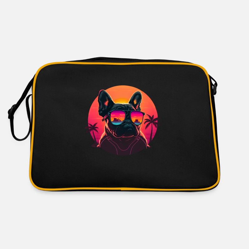 Synthwave bouledogue français Sunset Sac Retro