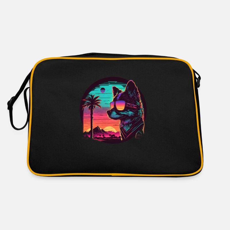 Synthwave chien coucher de soleil Sac Retro