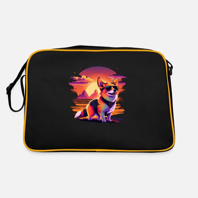 Synthwave Corgi Sunset Retro Tasche