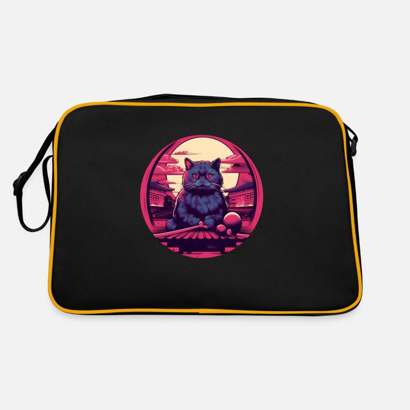 Synthwave japan Cat - Retro Tasche - Schwarz/Gold