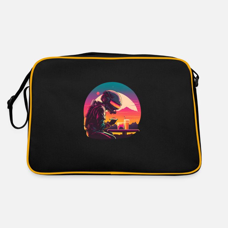 Synthwave astronaut Space dinner - Retro Tasche - Schwarz/Gold