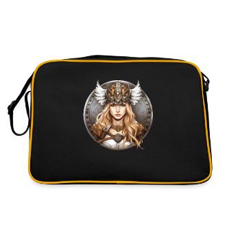 Blonde Schildmaid mit Walkürenhelm - Retro Tasche - Schwarz/Gold - Hinten
