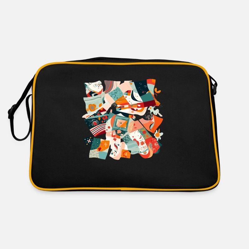 Patchwork aus Stoff - Retro Tasche - Schwarz/Gold
