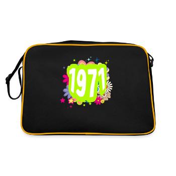 Jahr 1971 Jubiläum Floral Groovy - Retro Tasche - Schwarz/Gold - Hinten