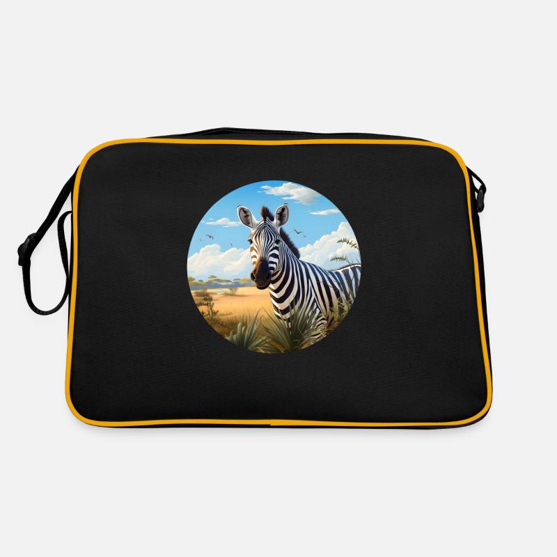 Zebra in Savanne - Retro Tasche - Schwarz/Gold