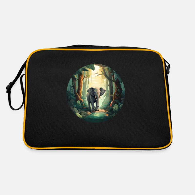 Regenwald-Elefant - Retro Tasche - Schwarz/Gold