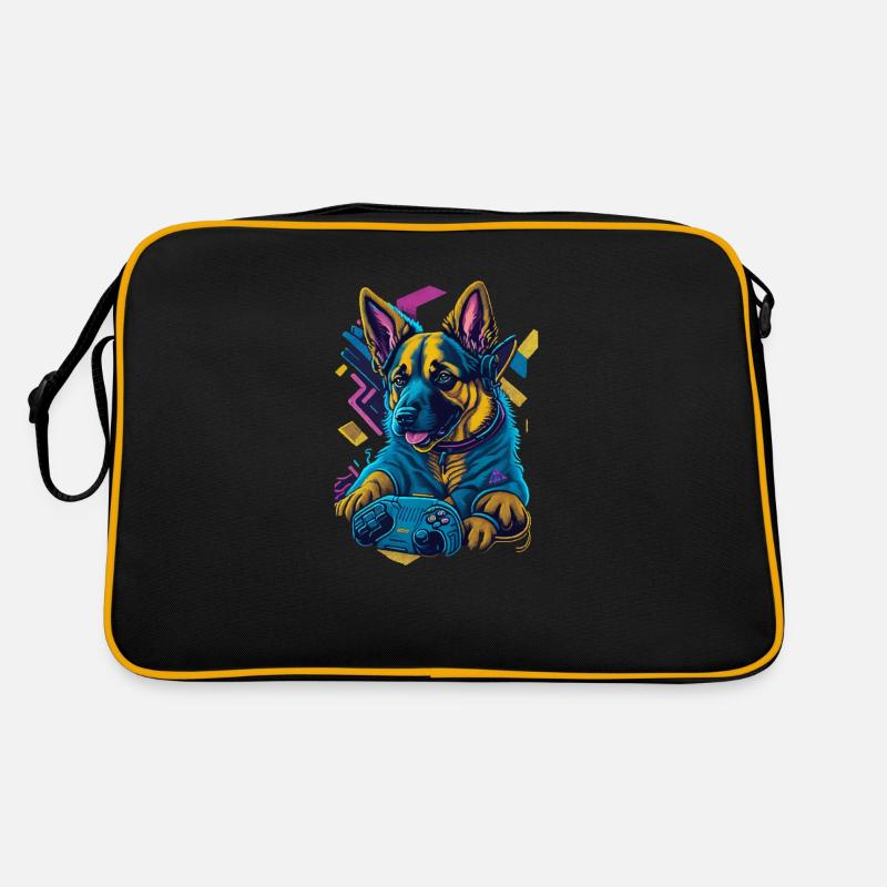 German Shepherd puppy plays with game control Retro Bag