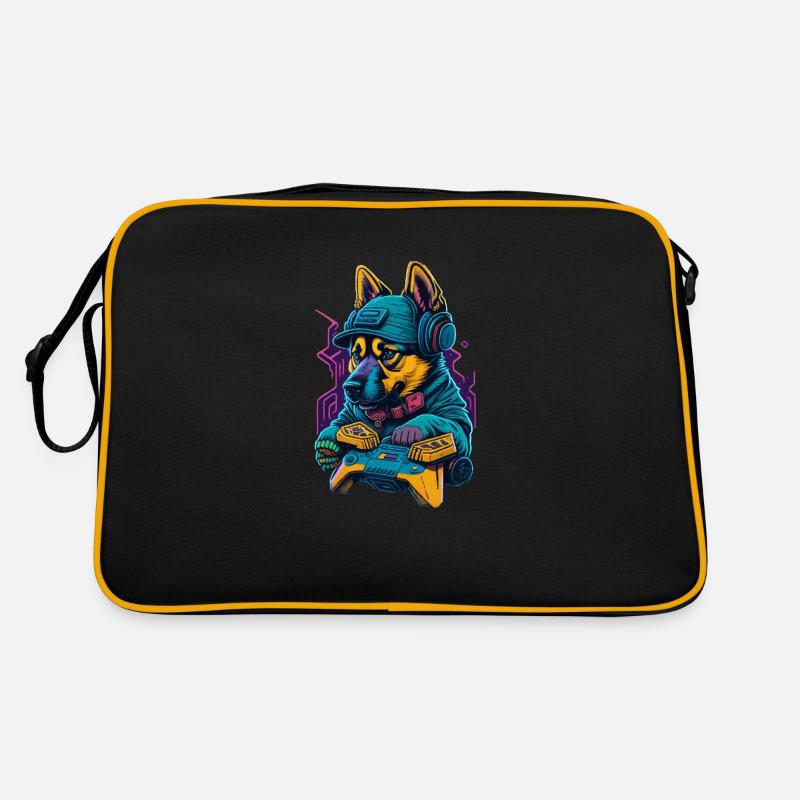 German Shepherd puppy plays with game control Retro Bag