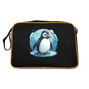 Lustiger Pinguin trotzt der Kälte - Retro Tasche - Schwarz/Gold - Hinten