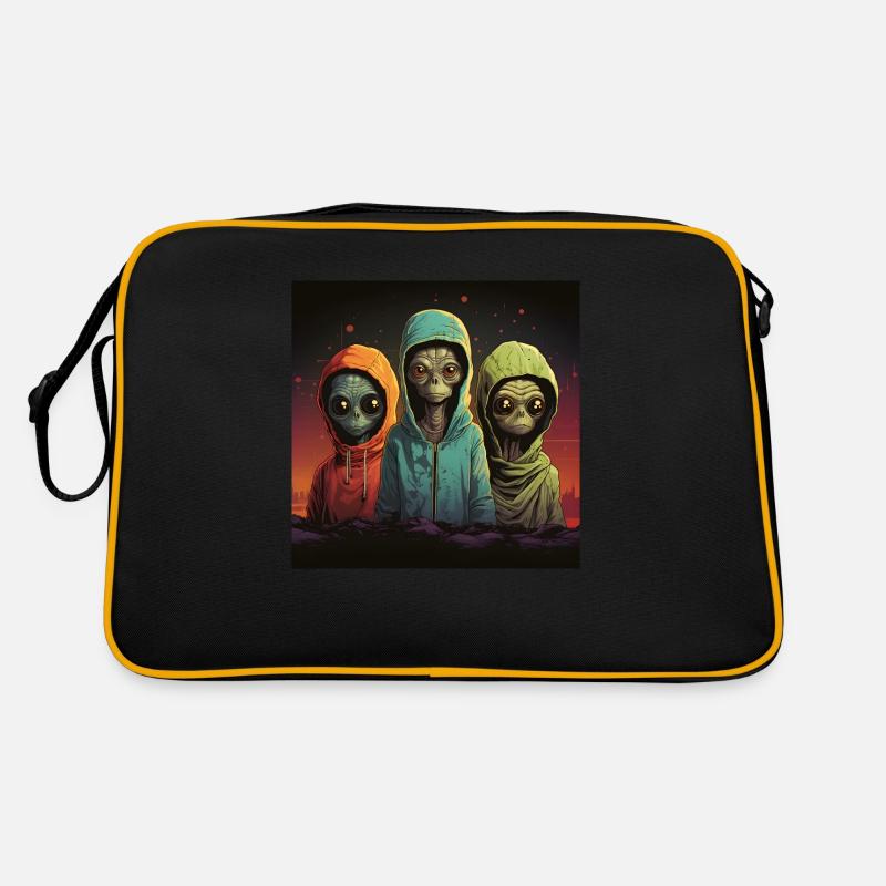 Außerirdische Kapuzenpullover - Retro Tasche - Schwarz/Gold