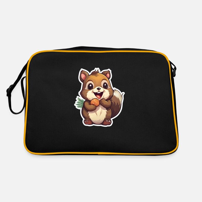 Écureuil mignon avec noix - Sac Retro - noir/or