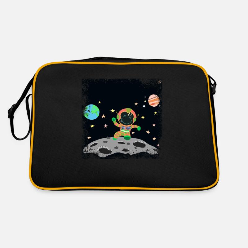 astronaute orange vert grunge - Sac Retro - noir/or